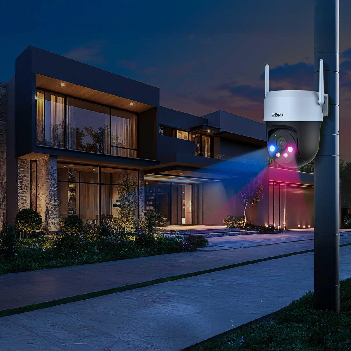Dahua Picoo A2 - Telecamera di sicurezza WiFi da 5 MP con rilevamento di persone e veicoli, sirena, luci di allarme rosso-blu, monitoraggio intelligente, Wi-Fi 6, visione notturna, rilevamento di