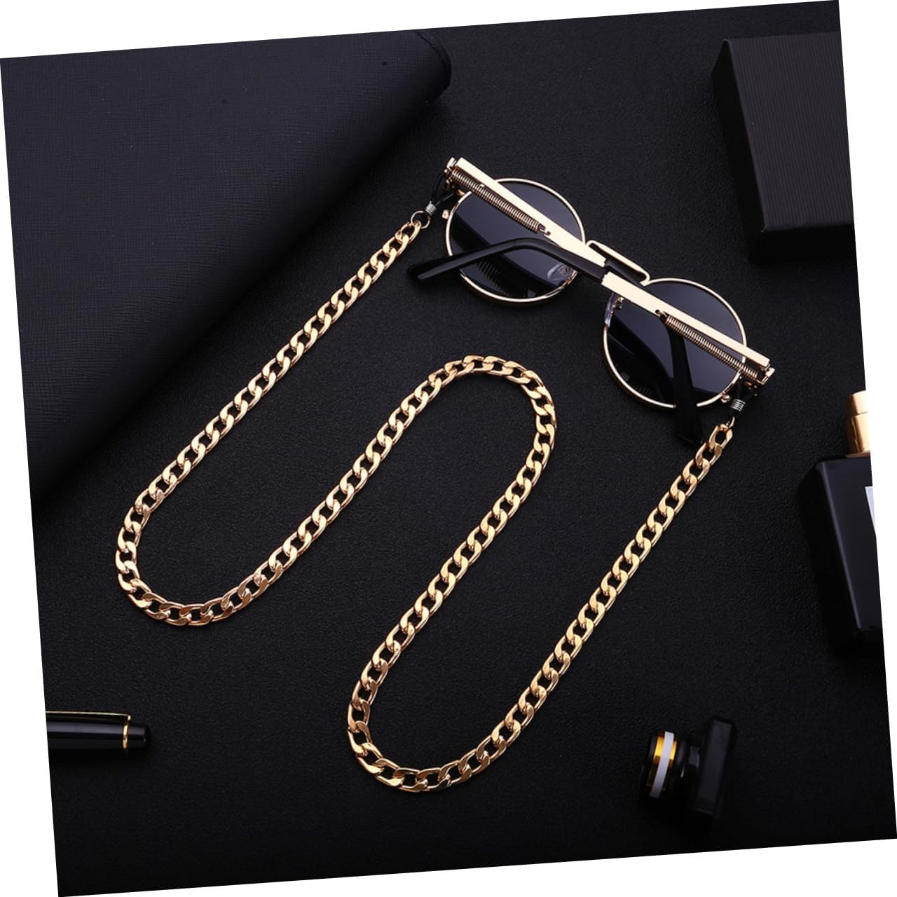 Ipetboom Hip-Hop Style Gold Eyeglass Chain for Men Thick Sunglasses Holder Anti-Skid Strap Fashionable Eyewear Retainer for Daily Use