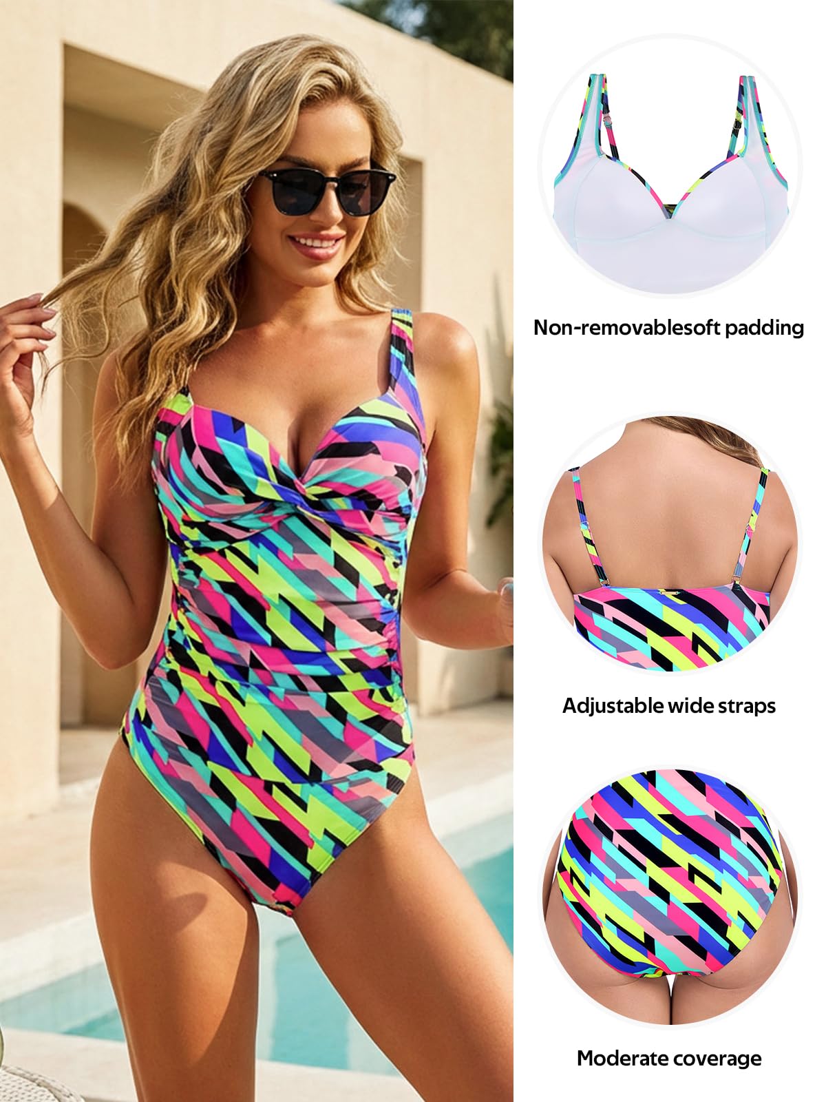RELLECIGA Costume da bagno intero da donna con controllo della pancia, dimagrante, modellato, push-up