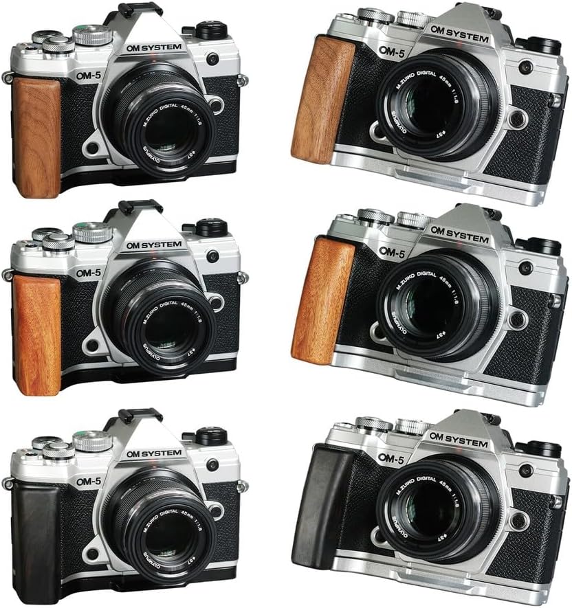 Wood L Hand Grip + Aluminum Alloy Baseplate Fit for Olympus OM-5 Mirrorless Camera