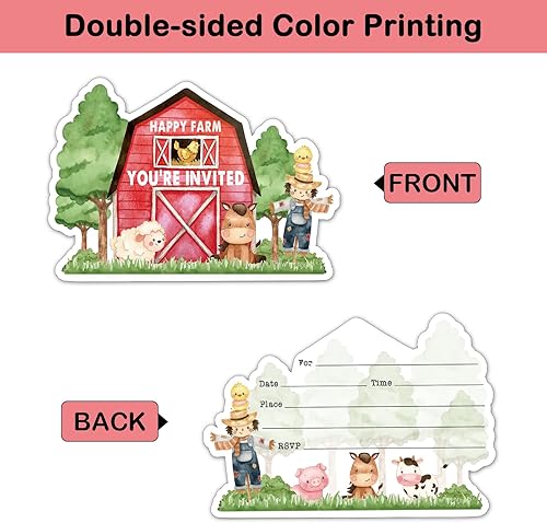 Miniatura 2 de Invitaciones de fiesta de animales de granja con sobres y calcomanías (juego de 15) Invitaciones en forma de granja, invitaciones de fiesta de