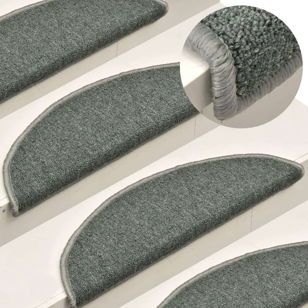Felpudos para escaleras 15 uds 56x17x3 cm Verde Oscuro Semicircular Alfombras de Escalera,Protector Antideslizante de Peldaño, para Niños Ancianos y Mascotas