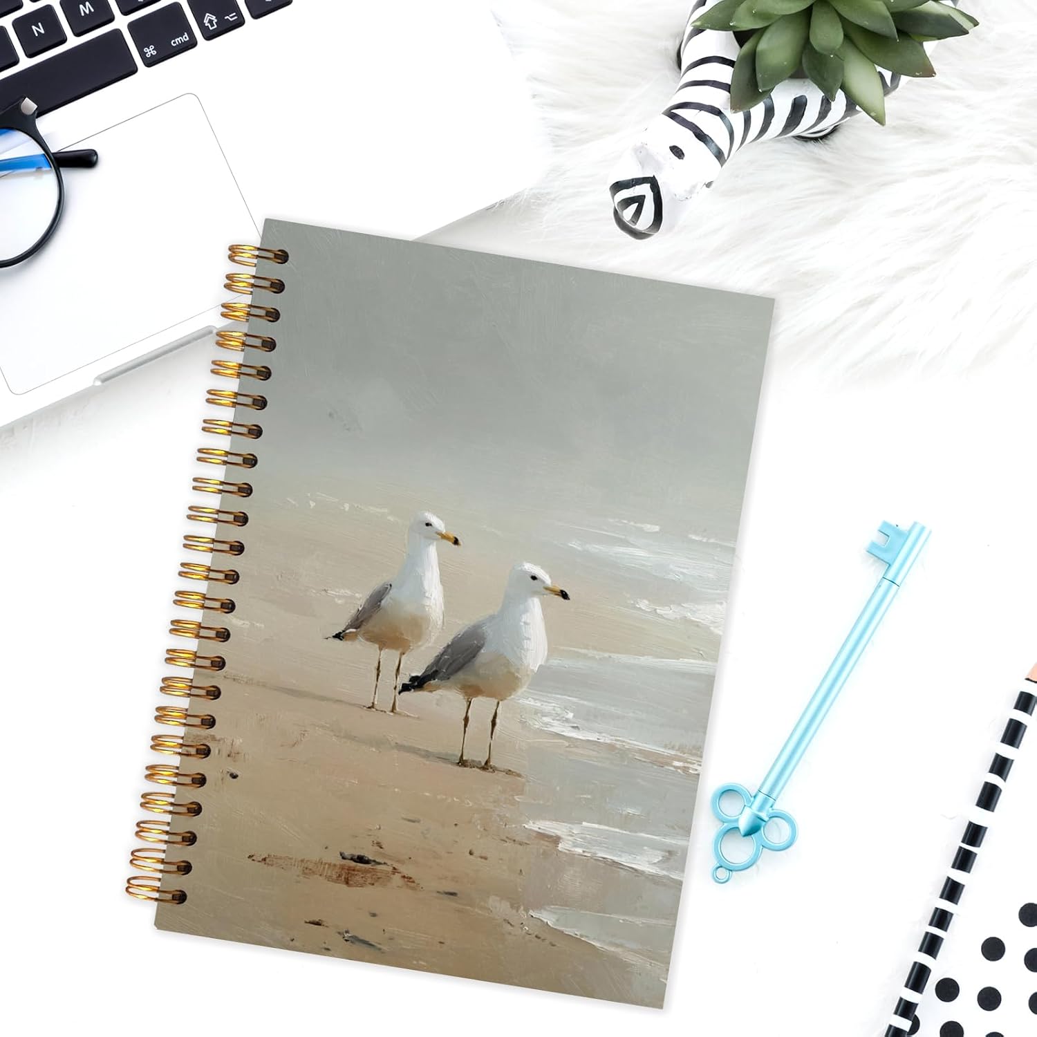 Beach Seagull Bird Spiral Notebook Journal 5.5x8.3,Bird Lovers Watching Gifts,Birds Watcher Gifts, Ocean Seaside Piping Plover Hardcover Journal Notebook for Study Work Office image 5