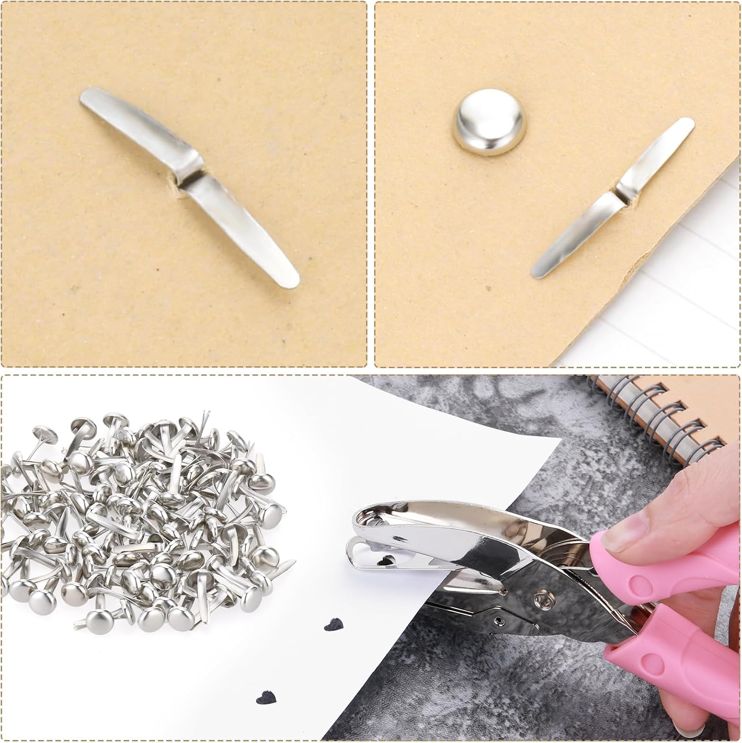 100PCS Brads Paper Fasteners Brass Brads Round Fasteners Mini Metal Brads for Kids Craft Art Crafting School Project Brass Fasteners Decorative Paper Decoration Scrapbooking DIY Supplies(Silver)