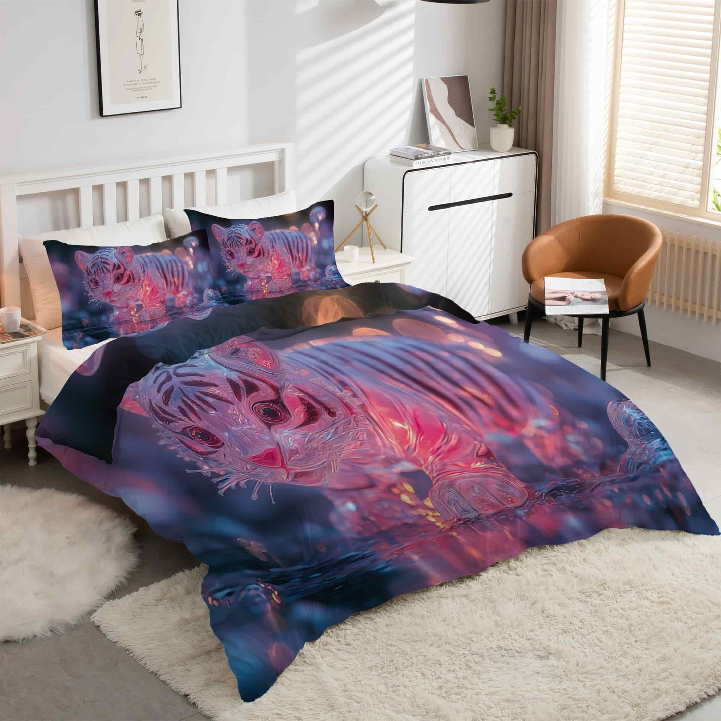 Housse de couette tigre 240x260 cm en microfibre pour en finir avec les couettes qui glissent