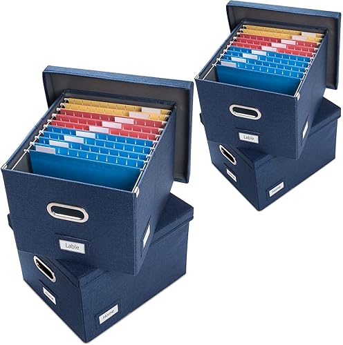 Vista 22 de PRANDOM Caja organizadora de archivos, juego de 4 carpetas plegables decorativas de lino para almacenamiento de archivos colgantes con tapas, Rosa