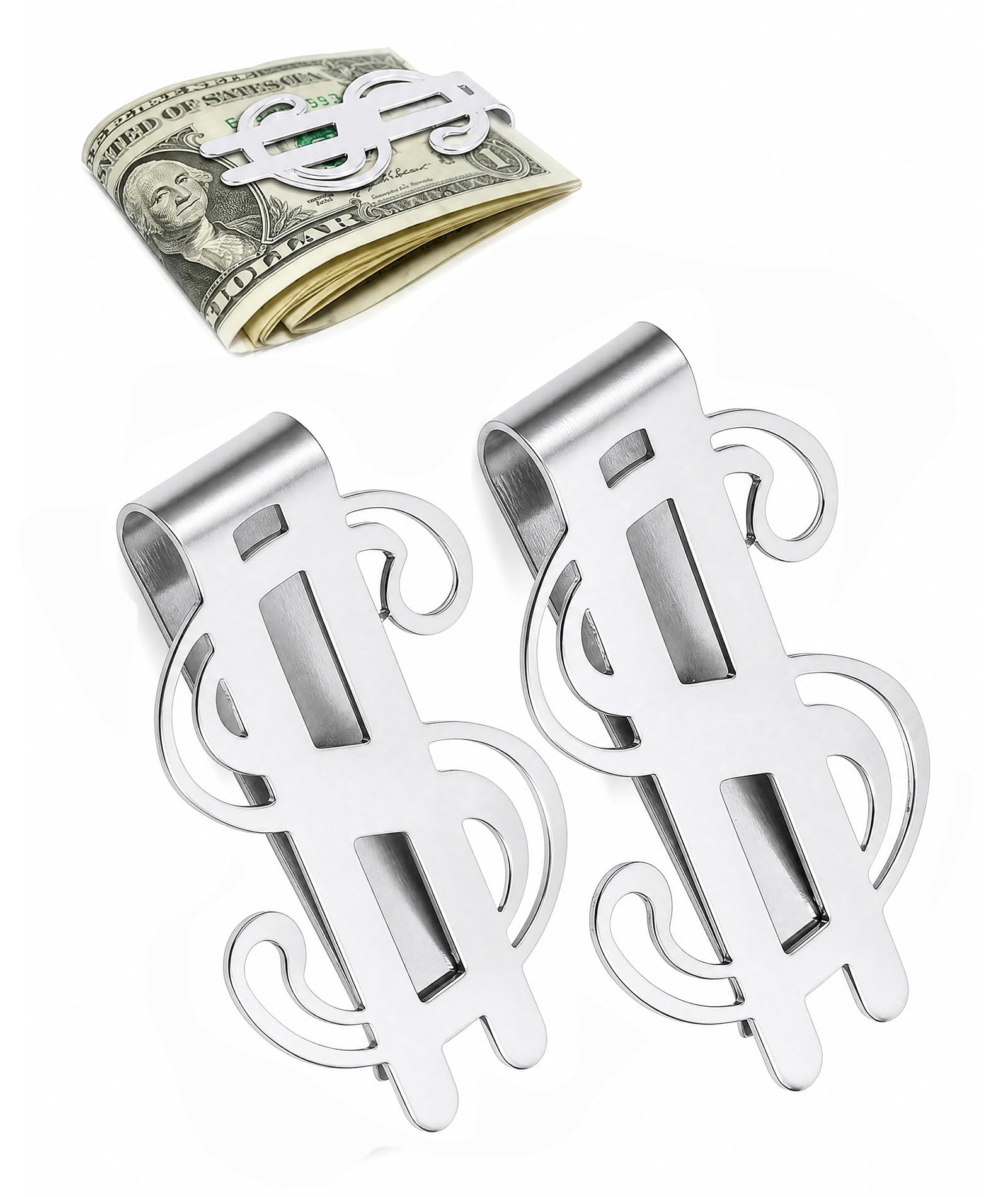 2-Piece Money Clip Set, Minimalist Metal Money Clip Wallets for Men, Mirror Polished Silver Cash Clip for Pocket and Business Travel-image-11
