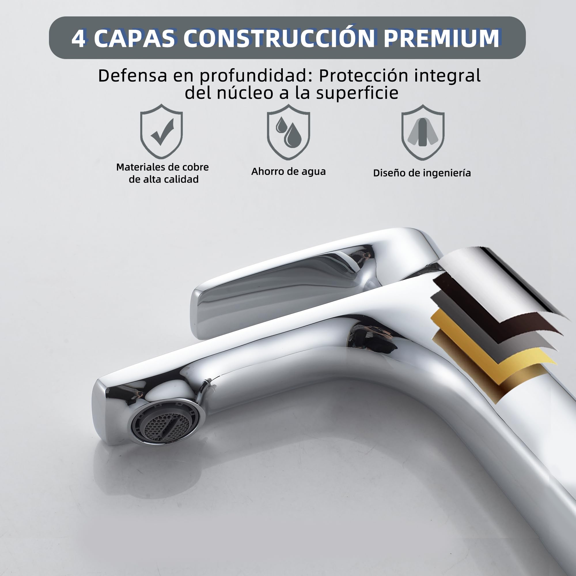 BELZ Grifo Mezclador Baño Latón, Monomando Cromado | Ahorro de agua, silencioso y fácil instalación. Cartucho cerámico antifugas, conexión G3/8.