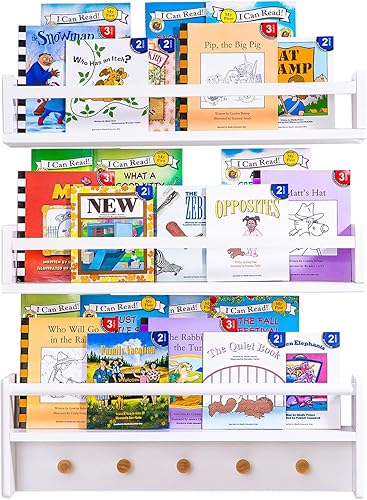 Miniatura 8 de AZSKY Estantes de guardería para pared de habitación de niños, estante de guardería con ganchos para dormitorio, estante flotante de 16 pulgadas