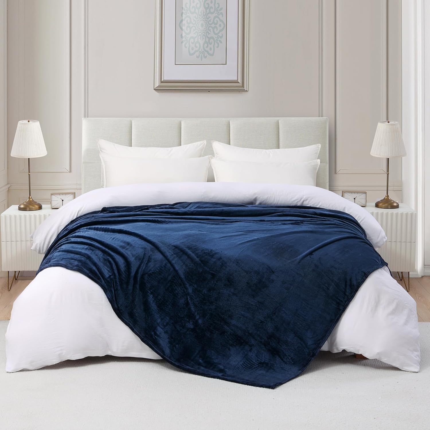 BOURINA Fleece Blanket Flannel Throw Blanket (Navy,Throw Size) Lightweight Cozy Microfiber Blanket for Sofa, Couch, Bed, Camping, Travel, 50x60 inches - Image 3