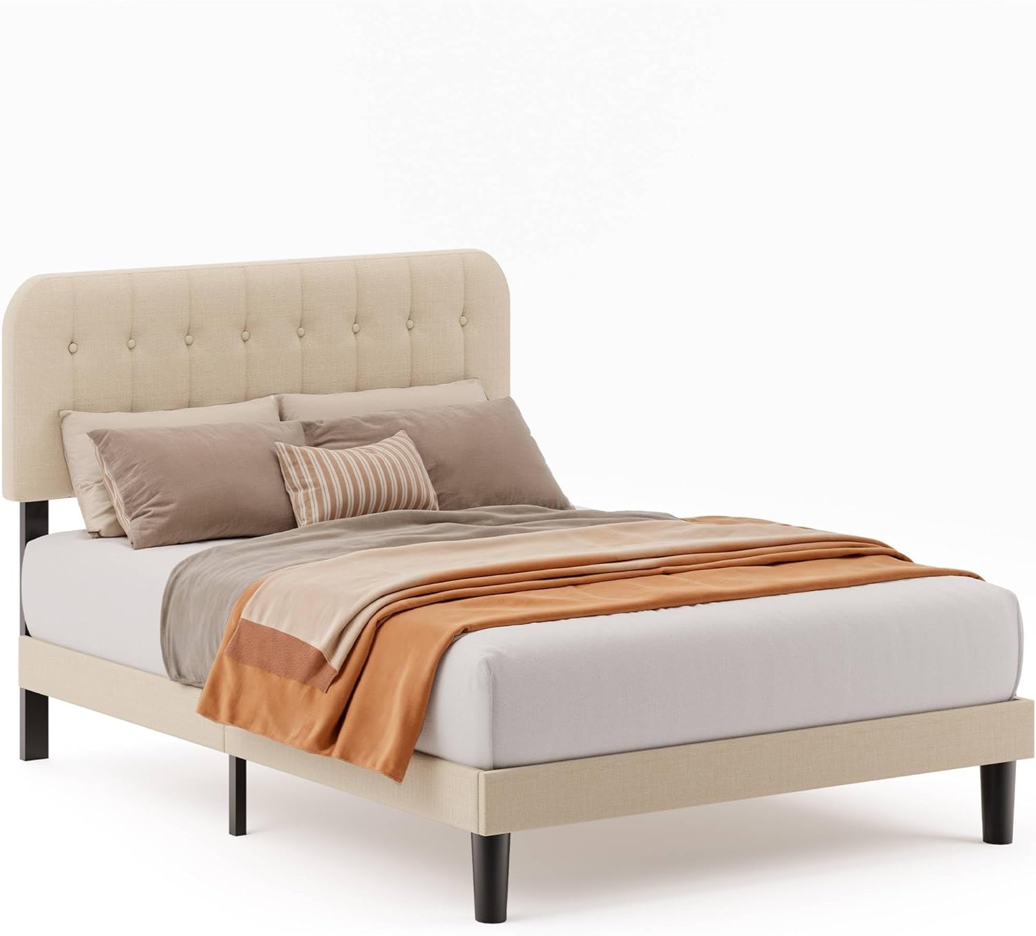 Gizoon Full Bed Frame with Headboard, Upholstered Platform Bed with Sturdy Wooden Slats, Noise-Free, No Box Spring Needed, Easy Assembly, Modern Bedroom Furniture