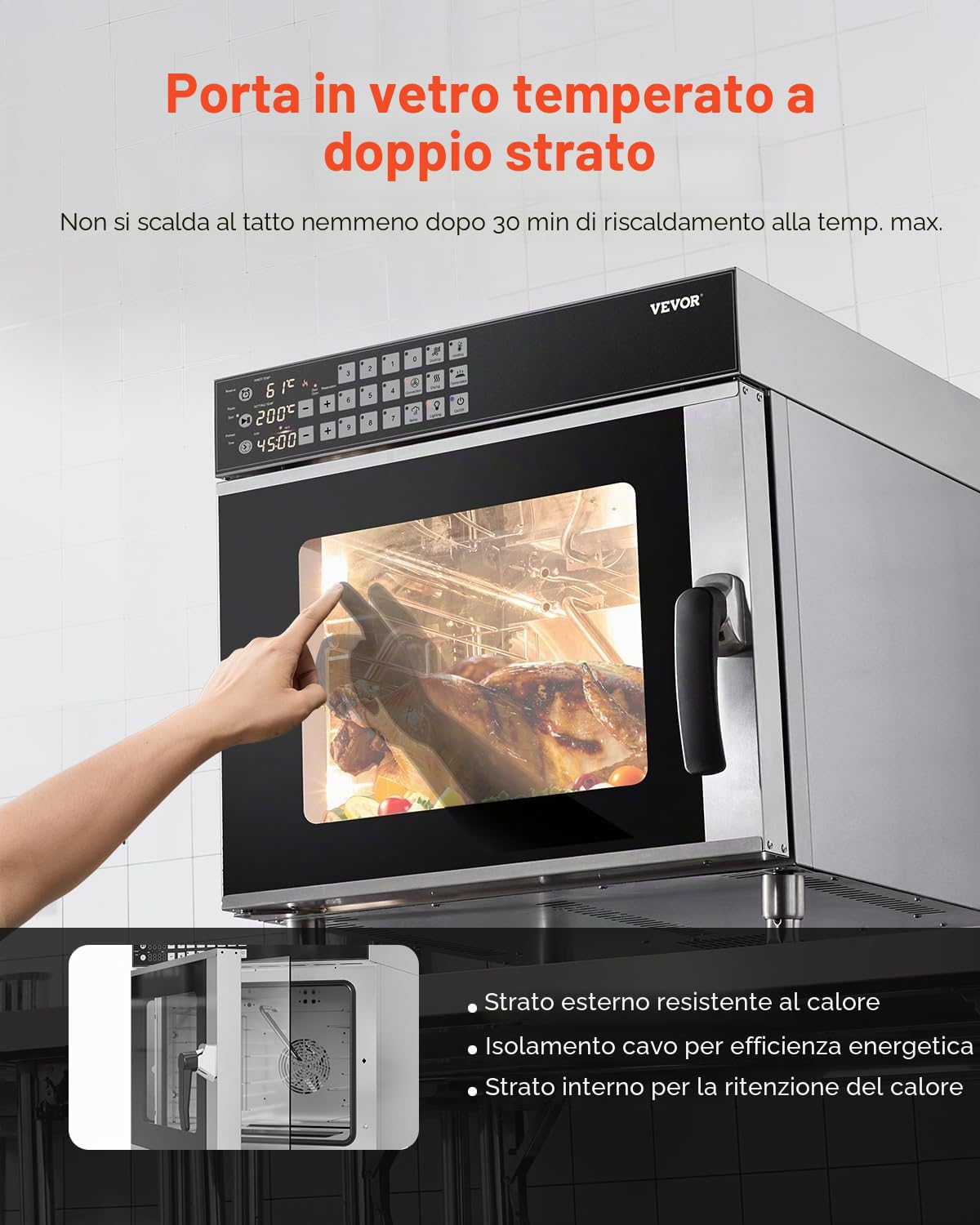 VEVOR Forno a Convezione Commerciale 58 L, Forno Tostapane a 4 Ripiani 2800 W con Porta in Vetro Temperato, Griglie Metalliche Vassoio per Clip Guanti Forno Elettrico in Acciaio Inox per Ristorante