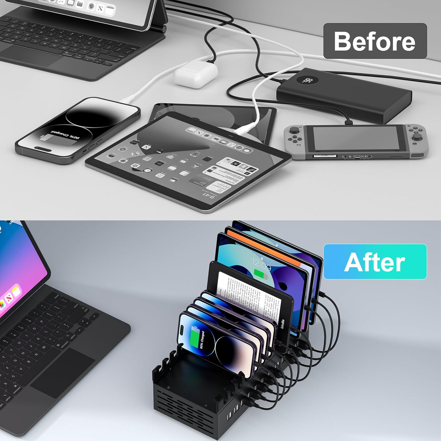 300W USB Charging Station, ALI SEA 22 Port USB Fast Charging Station for Multiple Devices, Multi Charger Station Organizer Compatible with Cellphone, Tablet, Kindle, iPad and More