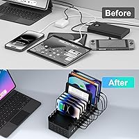 Vista 6 de 300W USB Charging Station, ALI SEA 22 Port USB Fast Charging Station for Multiple Devices, Multi Charger Station Organizer Compatible with