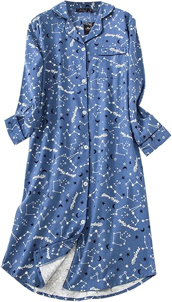 ASHER FASHION Womens Sleepwear Long Flannel Nightgown Button Down Sleepshirt Long Sleeve Nightshirt