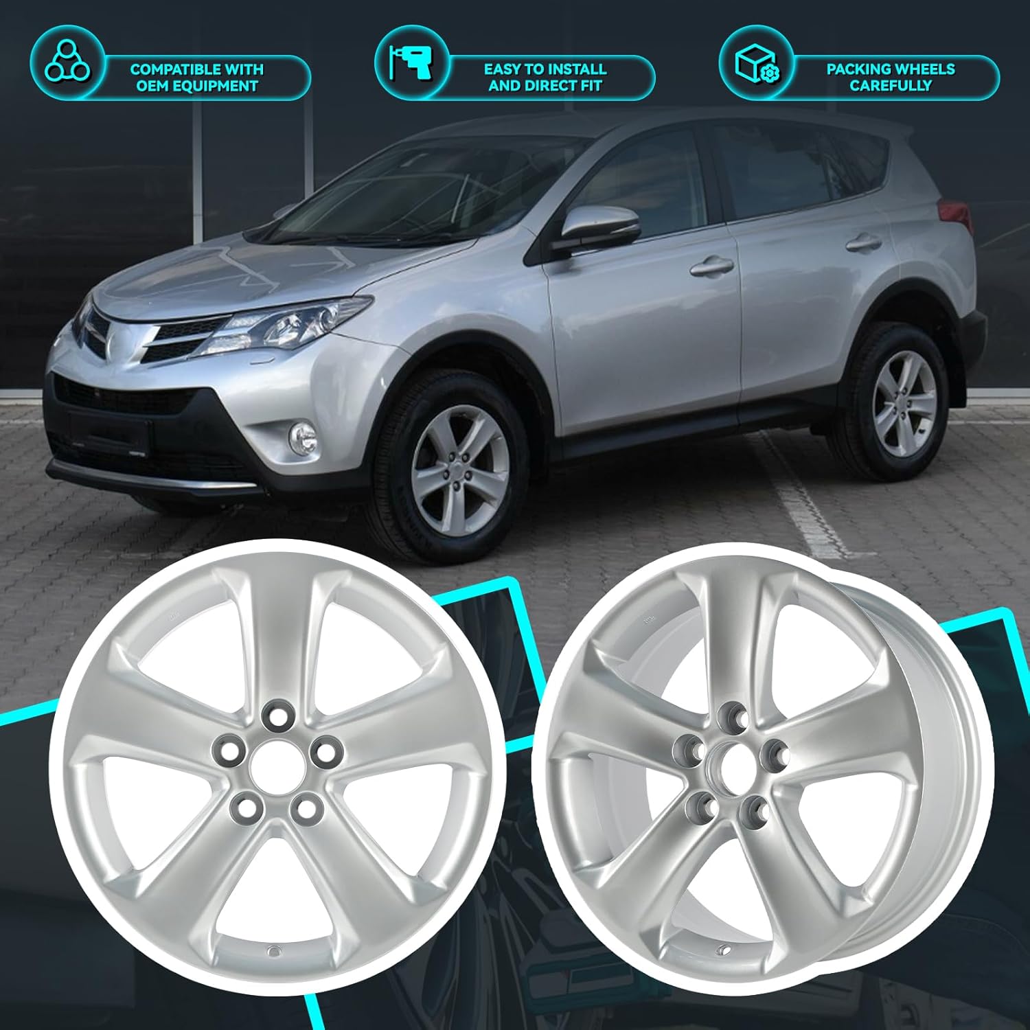 New 17x7 inch 17 Inch Premium Aluminum Alloy Wheel Rim Fits for 2013 2014 2015 Toyota RAV4, Alloy Replacement Wheel, Car Rims Replacement, OE Stock Specs
