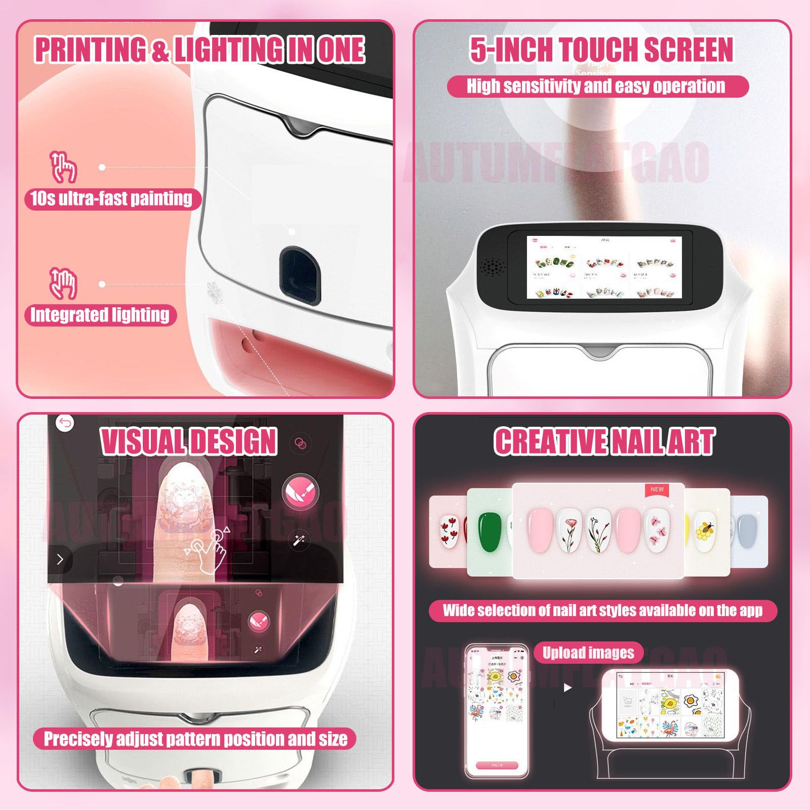 3D-Nagelkunstdrucker, Digitaler Nageldrucker Mit über 1000 Nagelbildern, Nagelkunstmaschine Mit Touchscreen, 10 Sekunden Fertig, Unterstützt WLAN/DIY