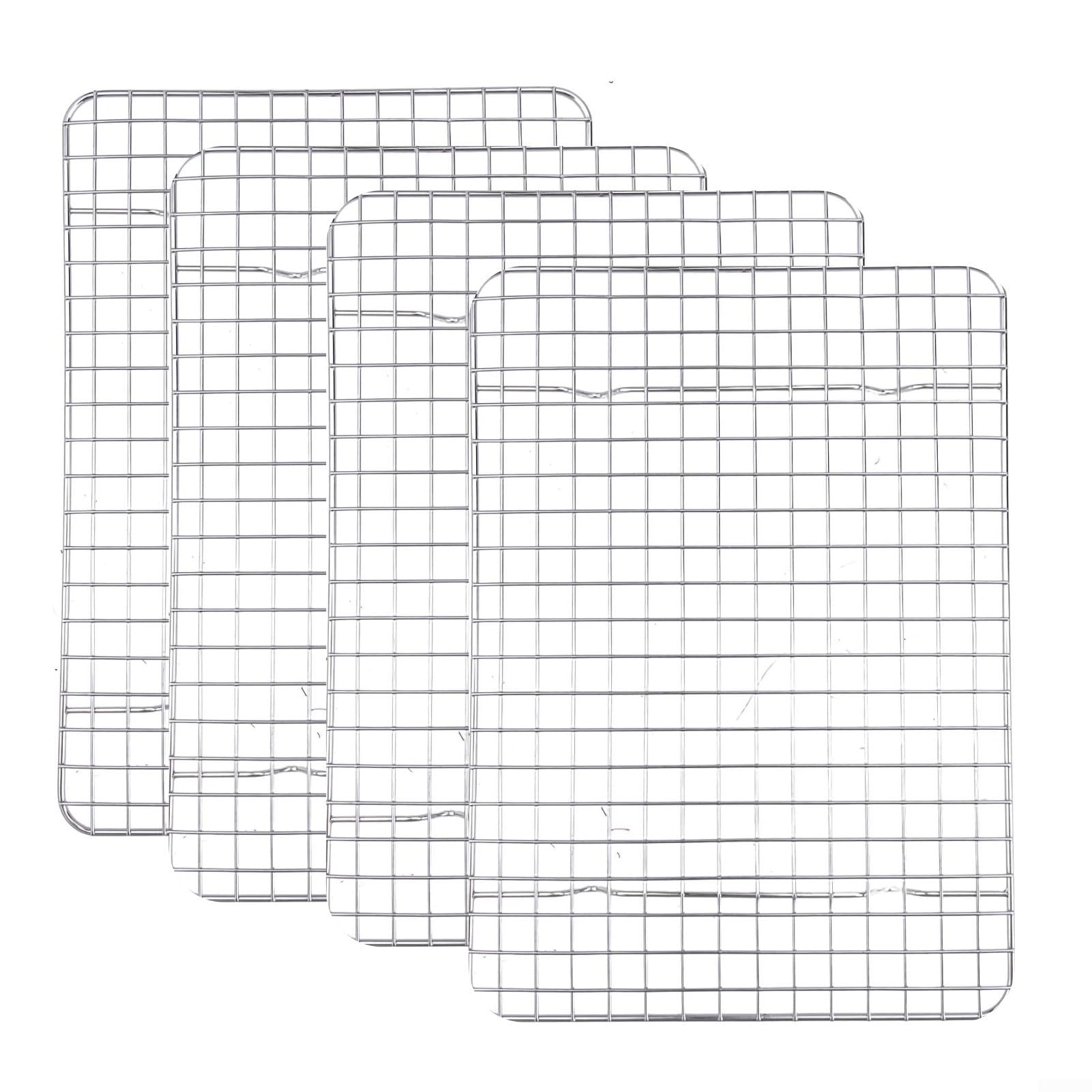Set di 4 griglie di raffreddamento in acciaio inox per cottura e raffreddamento con design a griglia quadrata, teglia per biscotti adatta al forno per una circolazione uniforme del calore