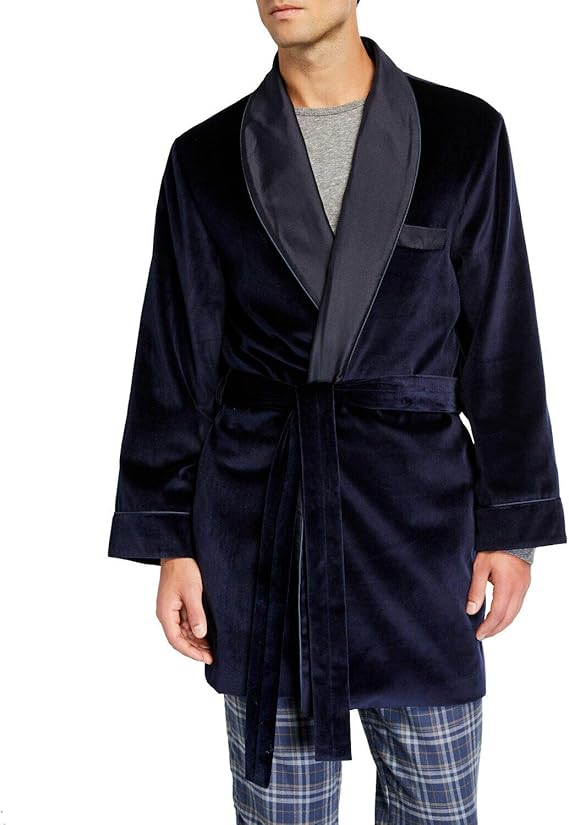 Mens Smoking Jackets Vintage Robes Navy Blue Velvet Smoking Jacket Christmas Dinner Blazers