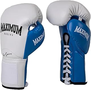 Luva de Boxe Profissional Branca/Azul com Cadarço - Maximum Pro Series