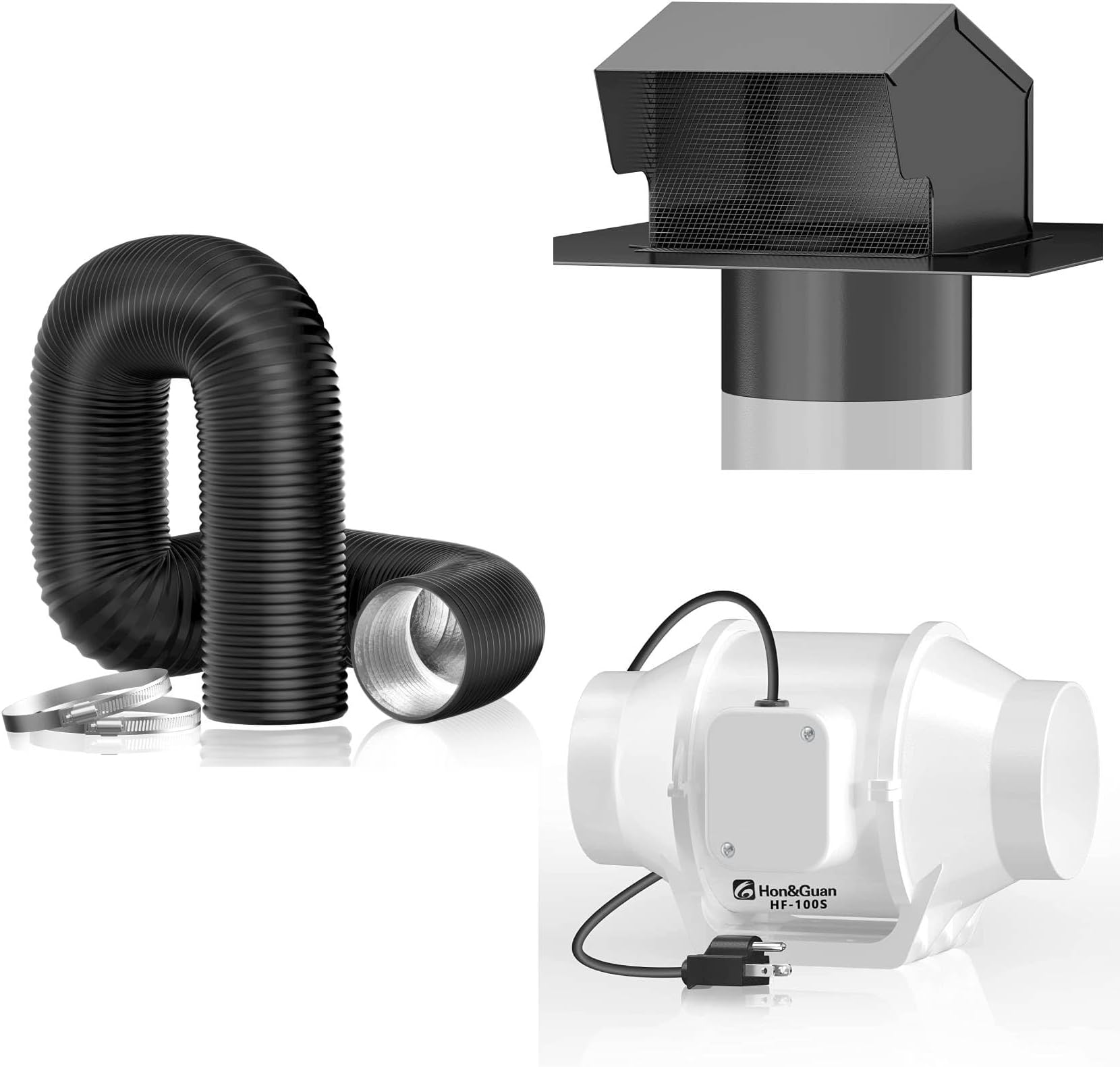 HonaGuan 4'' x 8FT Aumium FOL Dryer Vent Hose and S4 Quiet