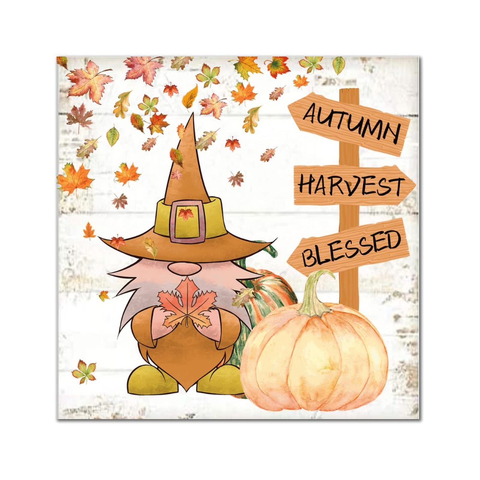 Panneau en bois avec gnome et citrouille décorative, plaque murale récolte d'automne rétro 35cm
