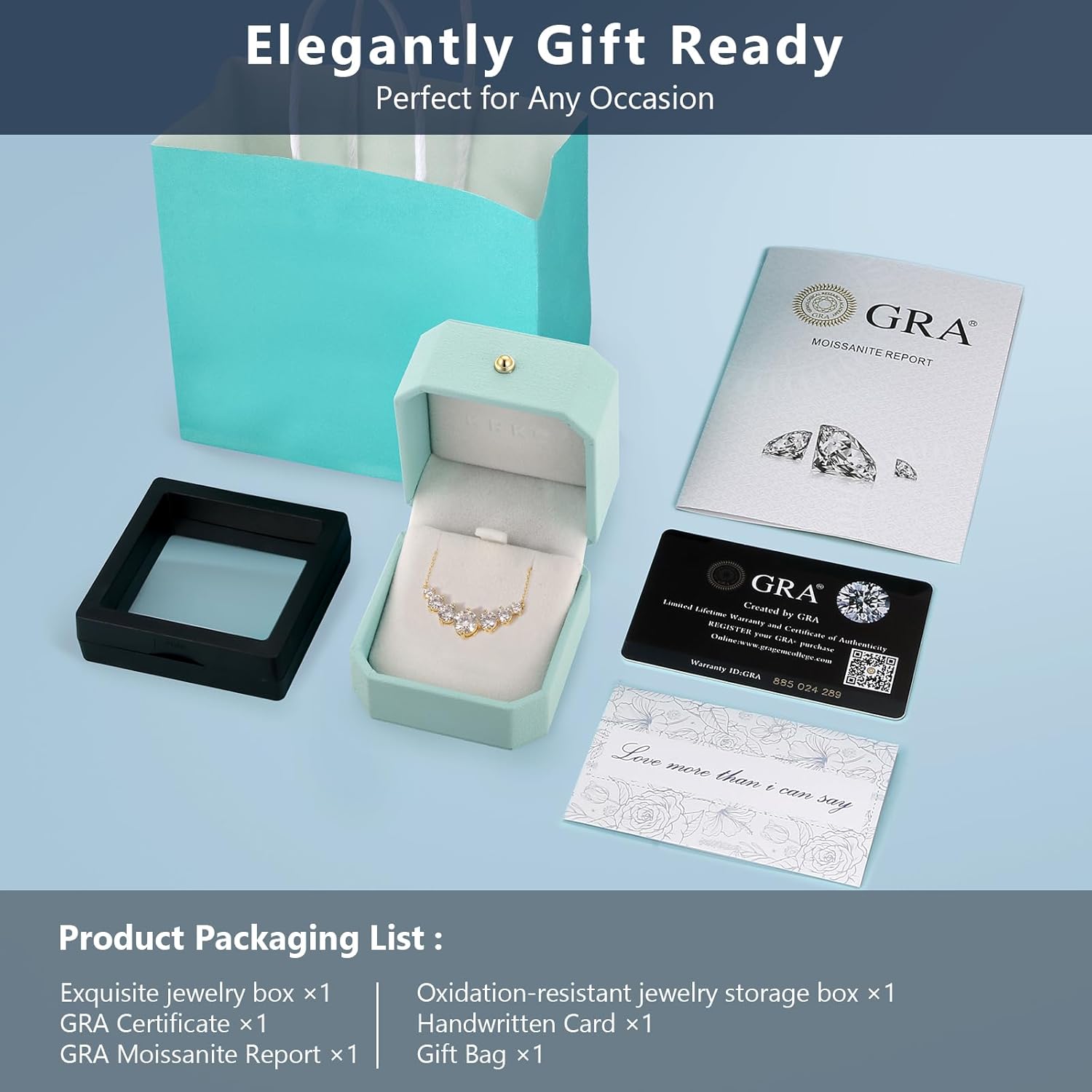 KRKC Valentine's Day Gift for Women, Moissanite Pendant Necklace, 5CT Lab Created Diamond Necklace, VVS1 Clarity D Color, Adjustable S925 Sterling Silver Chain 14K White Gold Plated, Birthday Gifts for Wife Mom Her - Image 6