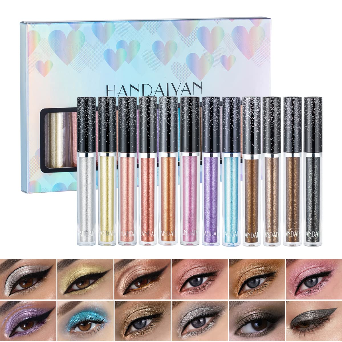 NICEFACE 12 Colors Glitter Liquid Eyeshadow Set, MultiDimensional Sparkling