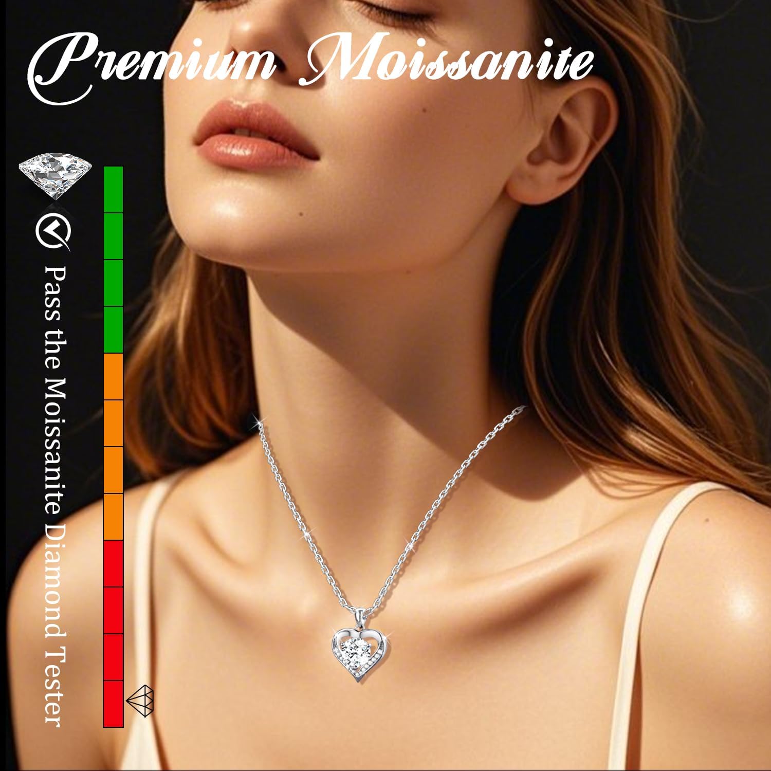Moissanite Necklace for Women, 925 Sterling Silver Heart Necklace, Hypoallergenic Diamond Pendant Necklaces Jewelry Anniversary Brithday Gifts for Women Wife Girlfriend - Image 2