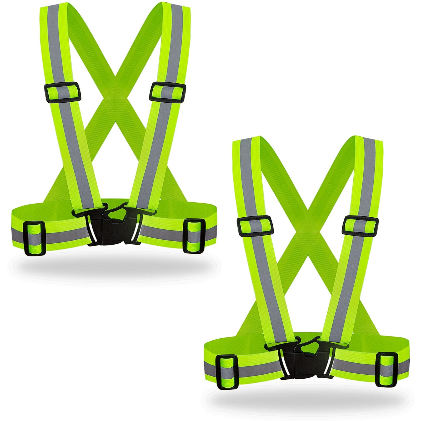2 Pack Hi Vis Safety Vests - Adjustable Bright Neon Color High Visibility Reflective Safety Straps Gear for Traffic Control, Running, Cycling