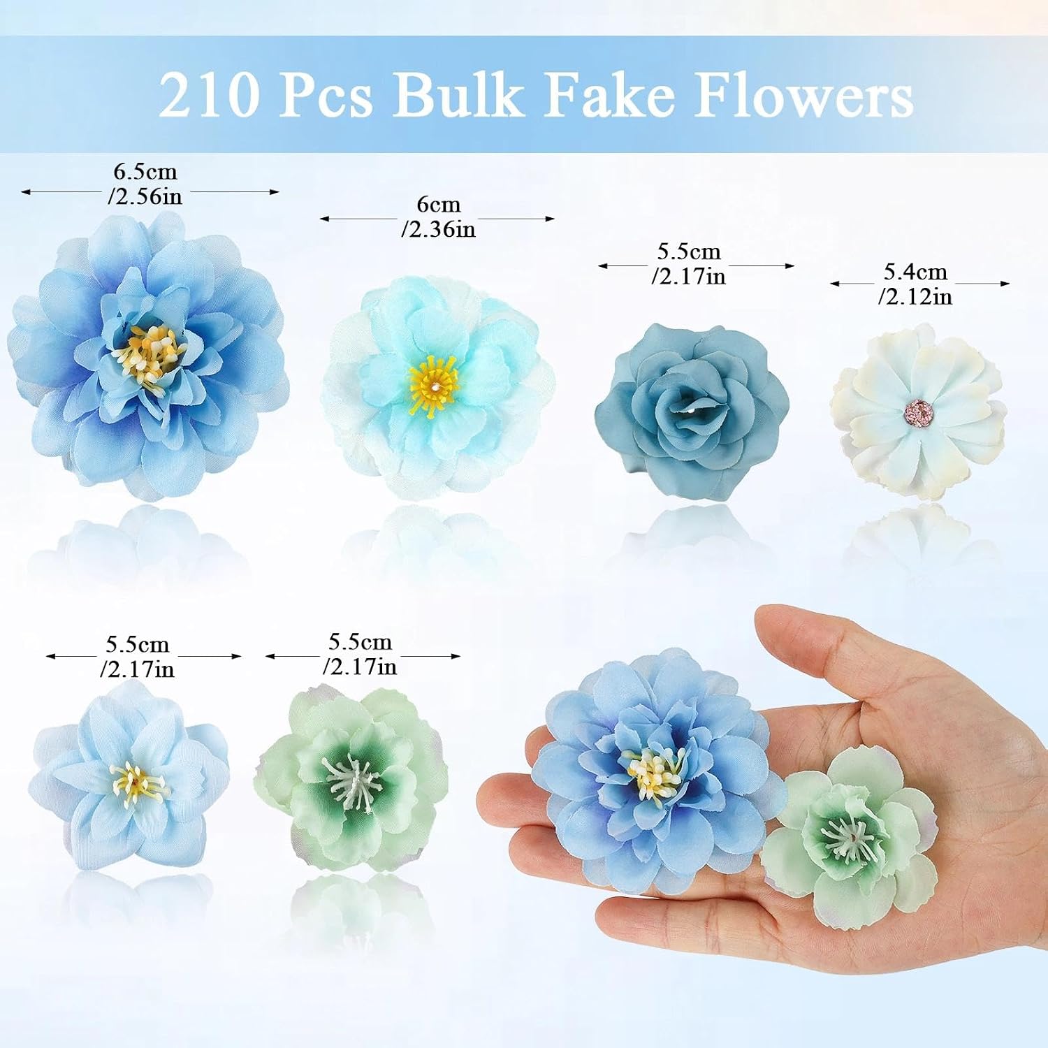 ATTGREAT 210Pcs Mini Silk Flower Heads Bulk Crafts Petals Decorations, Blue image 2