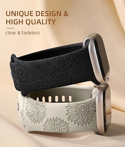 Vista 102 de Odbeai Correa deportiva de silicona suave con grabado floral compatible con Apple Watch de 1.496 pulgadas, 1.575 pulgadas, 1.614 pulgadas, 1.654