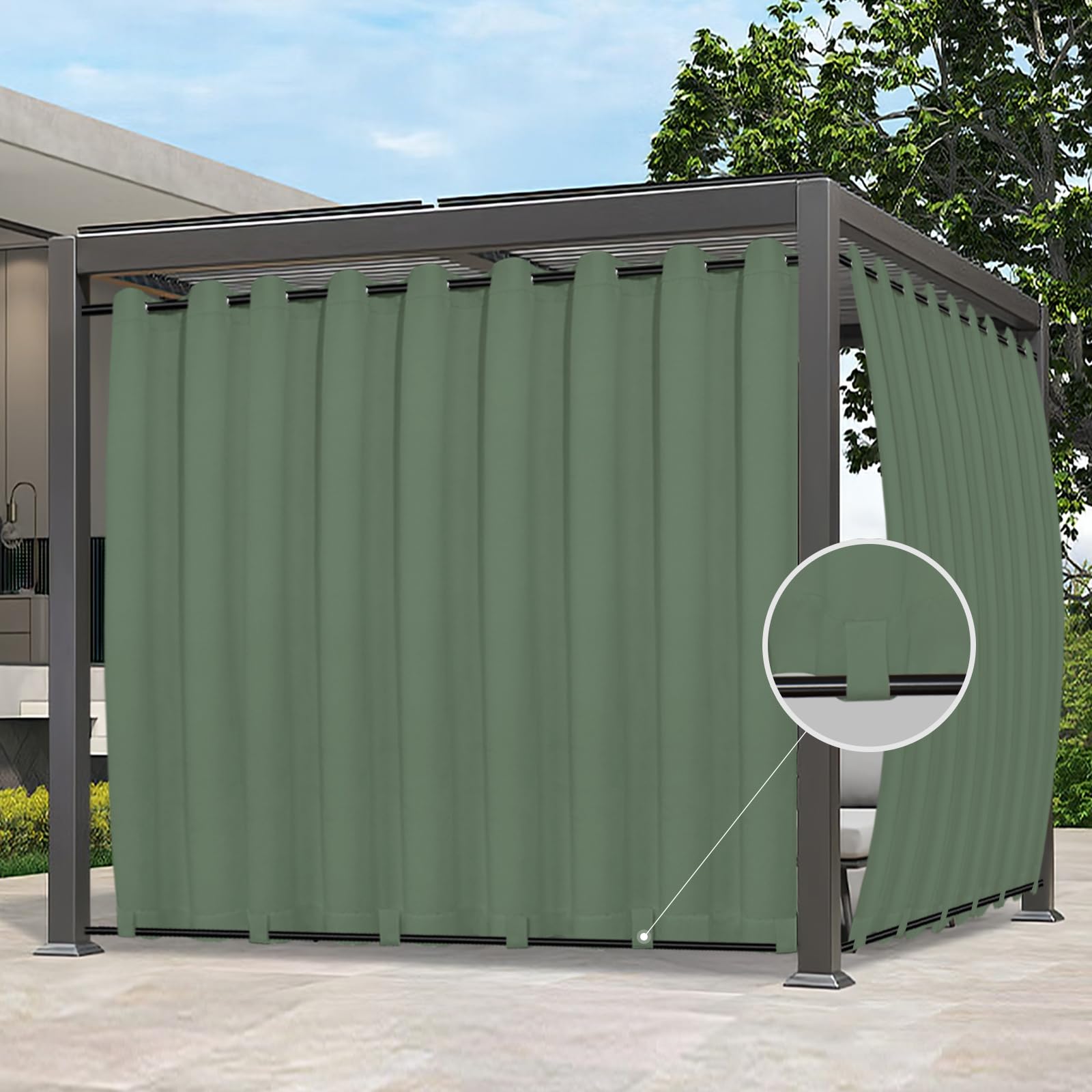 Easy-Going Outdoor Curtains for Patio 1 Panel, 150x84 inch, Sage Green