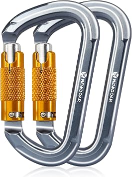 NewDoar 28KN UIAA & CE Certified Auto Climbing Carabiner Professional Heavy Duty Caribeaner for Rappelling D-Shaped