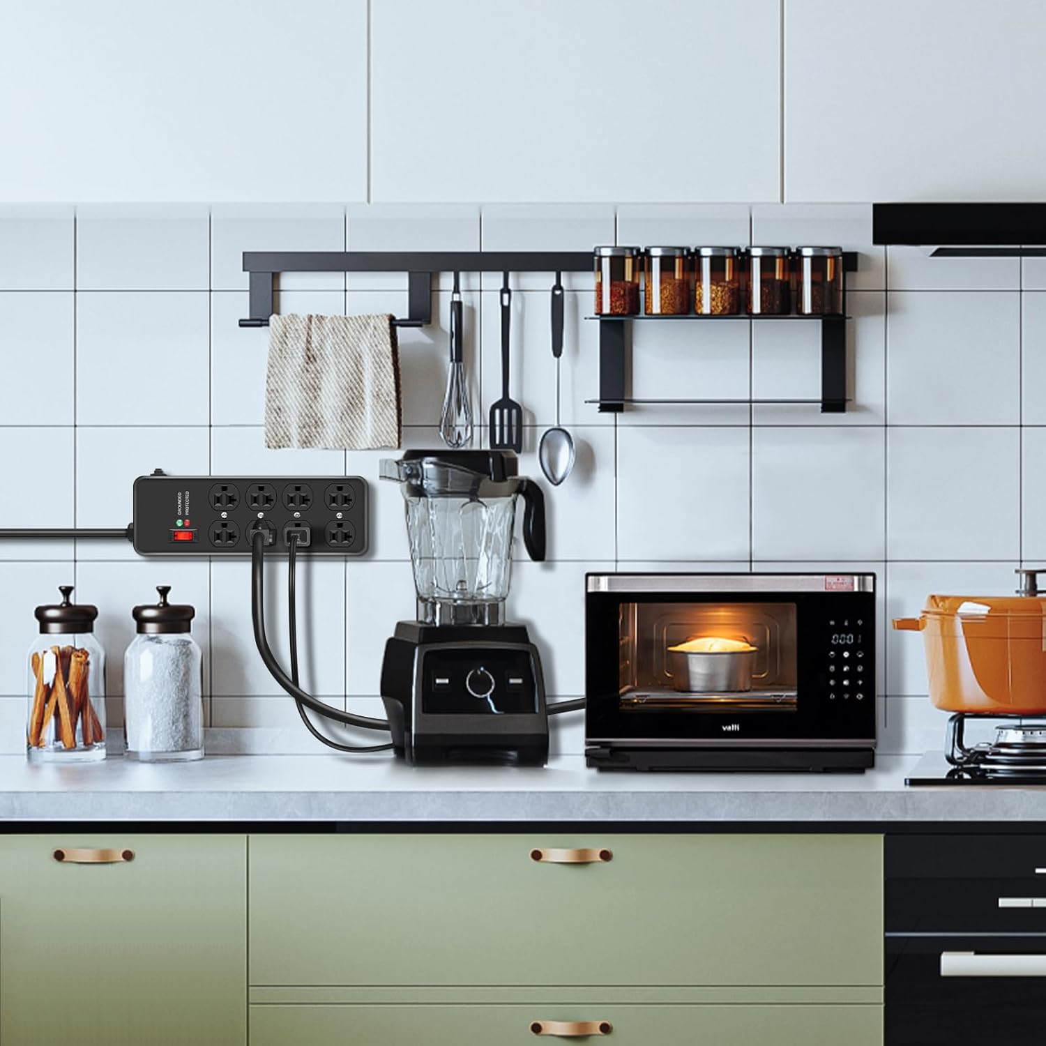 Heavy Duty Surge Protector 20Amp,Metal Power Strip with 8 Outlets,Wall Mount Surge Protector 1200J,12 Gauge 6FT Extension Cord 5-15P Adapter Workshop & Industrial Use with 5-20R T-Slot Outlets