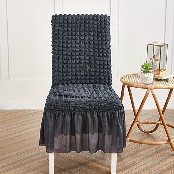 Dining Chair Covers Stretch Parsons Chair Slipcover with Skirt Chair Covers for Dining Room Restaurant Banquet 8 PCS, Dark Grey