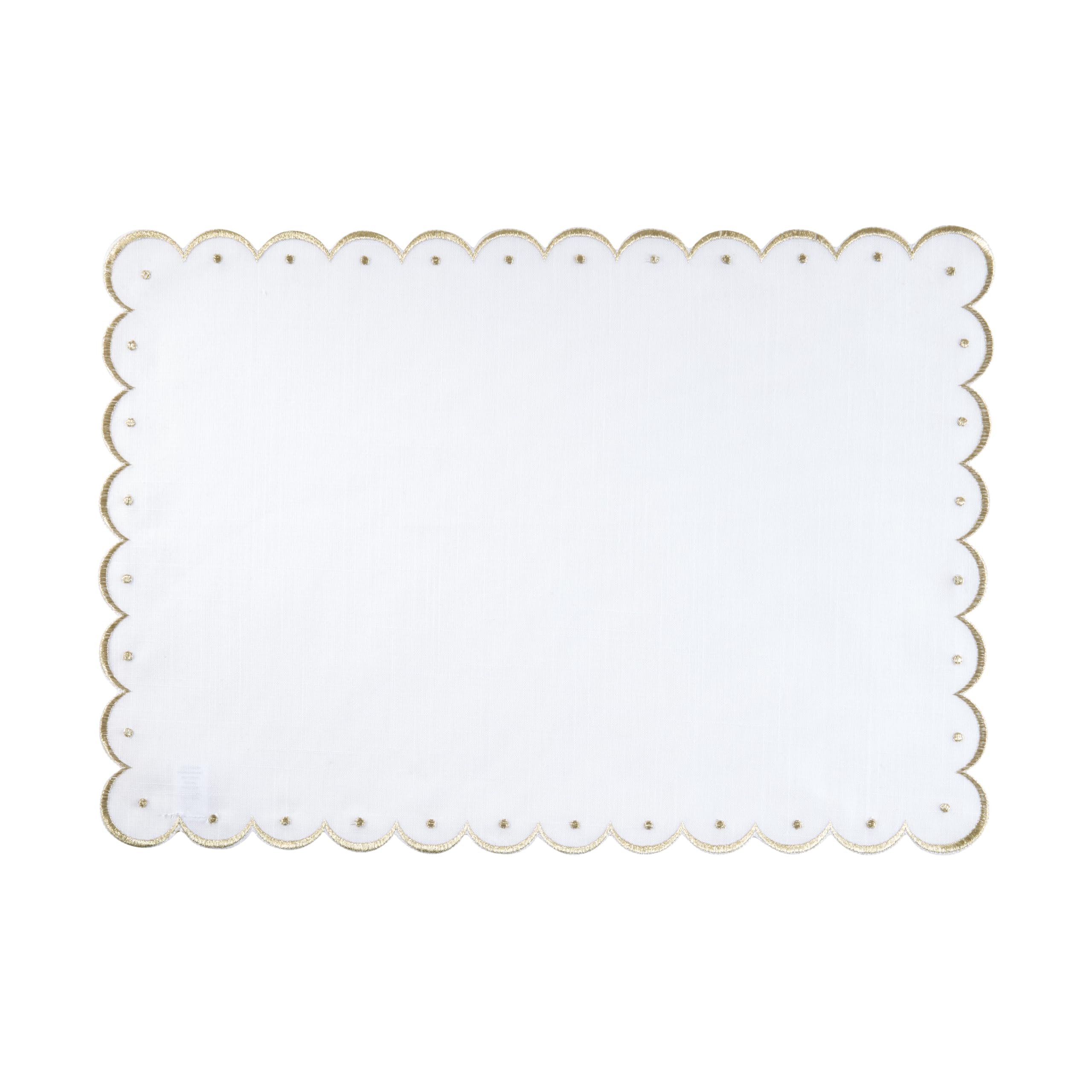 SARO LIFESTYLE Scalloped Embroidered Placemats (Set of 4) - Elegant Placemats for Formal Dining, Wedding Receptions and Special Occasion Tables, 14"x20", Gold
