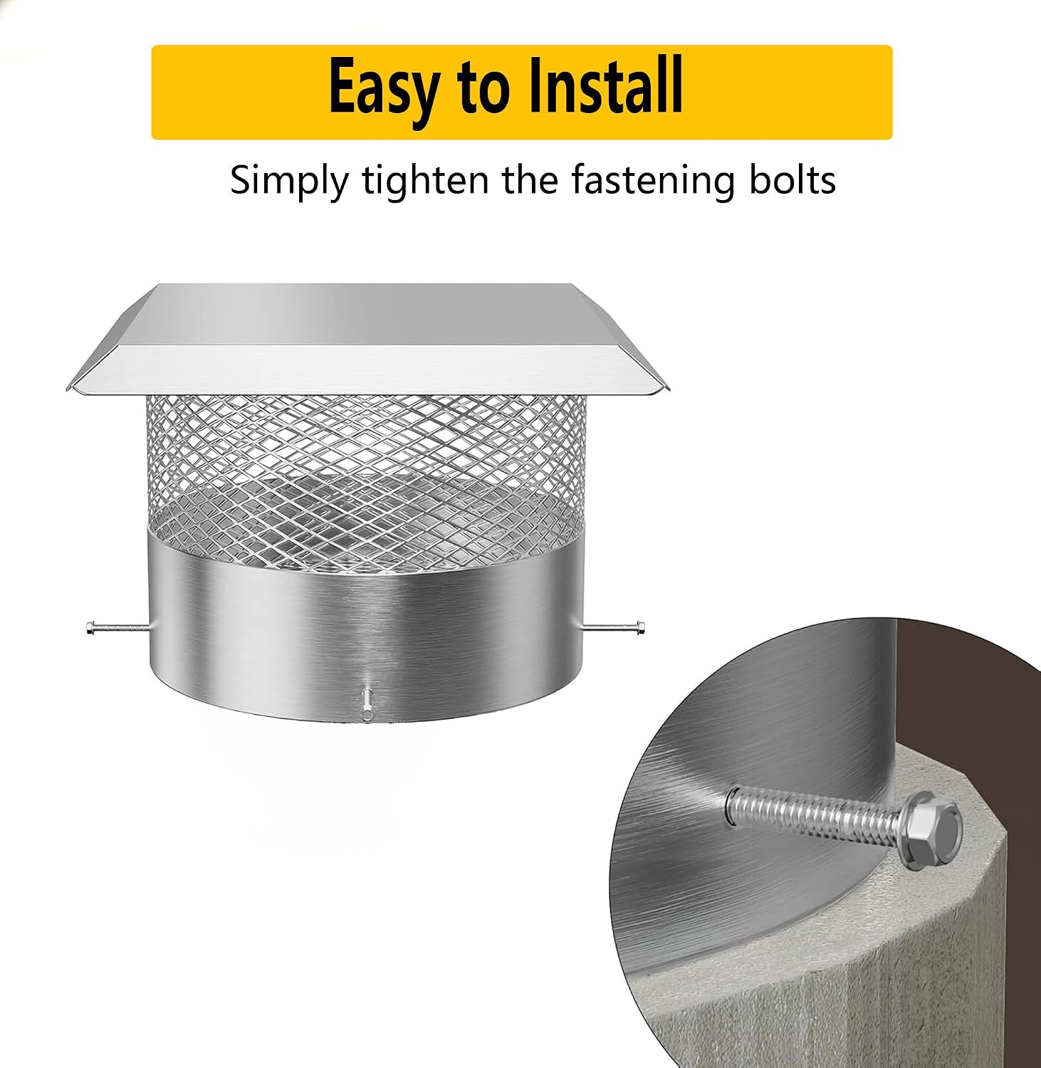 GAOMON Chimney Cap, 8 Inch Round Chimney Cap With Screen, Stainless Steel Fireplace Chimney Flue Caps, Chimney Cover for Vents, Rain Cap for All-Round Chimney