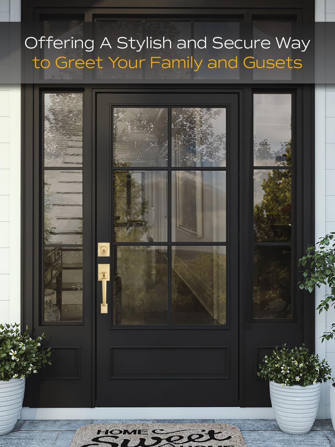 EHOMEWARE Front Door Handle with Deadbolt Set, 1 Pack Keyed Entry Door Lock, Single Deadbolt Door Knob for Exterior Door, Satin Brass Finish, Reversible for Left/Right Doors