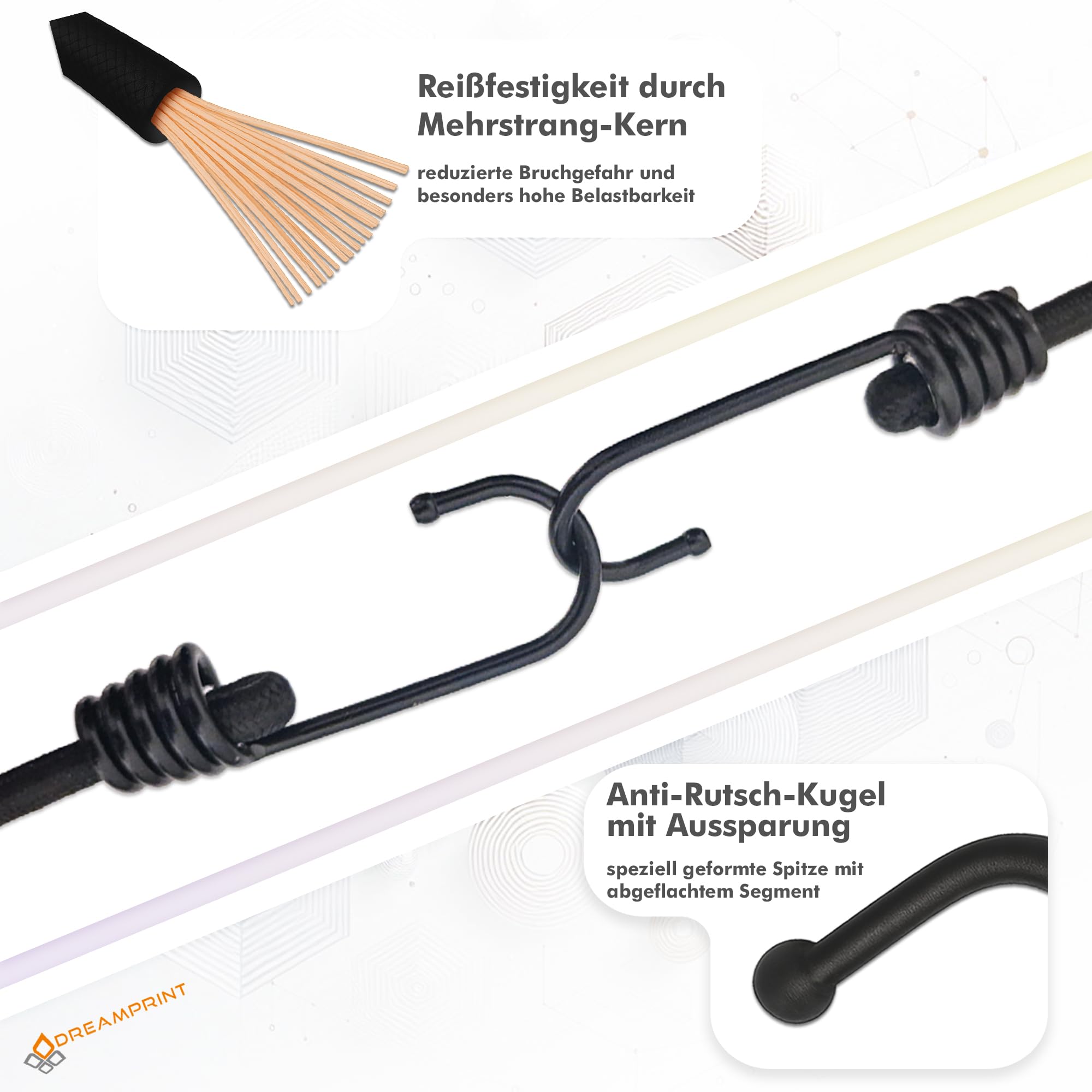Dreamprint Expander 50 Stück Schwarz 40cm 8mm Ø Planenspanner Spann-Gummi Gepäckspanner Gummiseil mit Spiralhaken