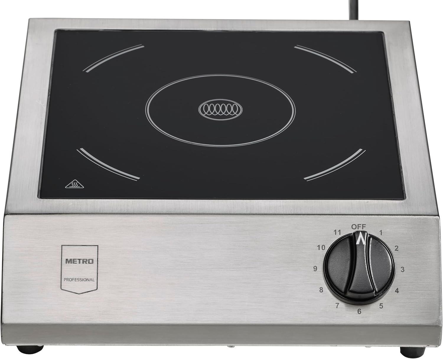 METRO Professional Placa de Inducción Portátil, Carcasa de acero inoxidable, Tapa de vitrocerámica negra, max. 240 °C, 220-240 V, 3500 W con 11 niveles de potencia (10 x 42 x 33 cm)