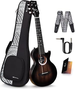 Enya Taimane Moon Signature 5-String Tenor Ukulele 26 Inch, All Solid Mahogany with AcousticPlus Pickup, Professional Ukelele with Double Low-G, Black EUT Moon 5-String BK EQ