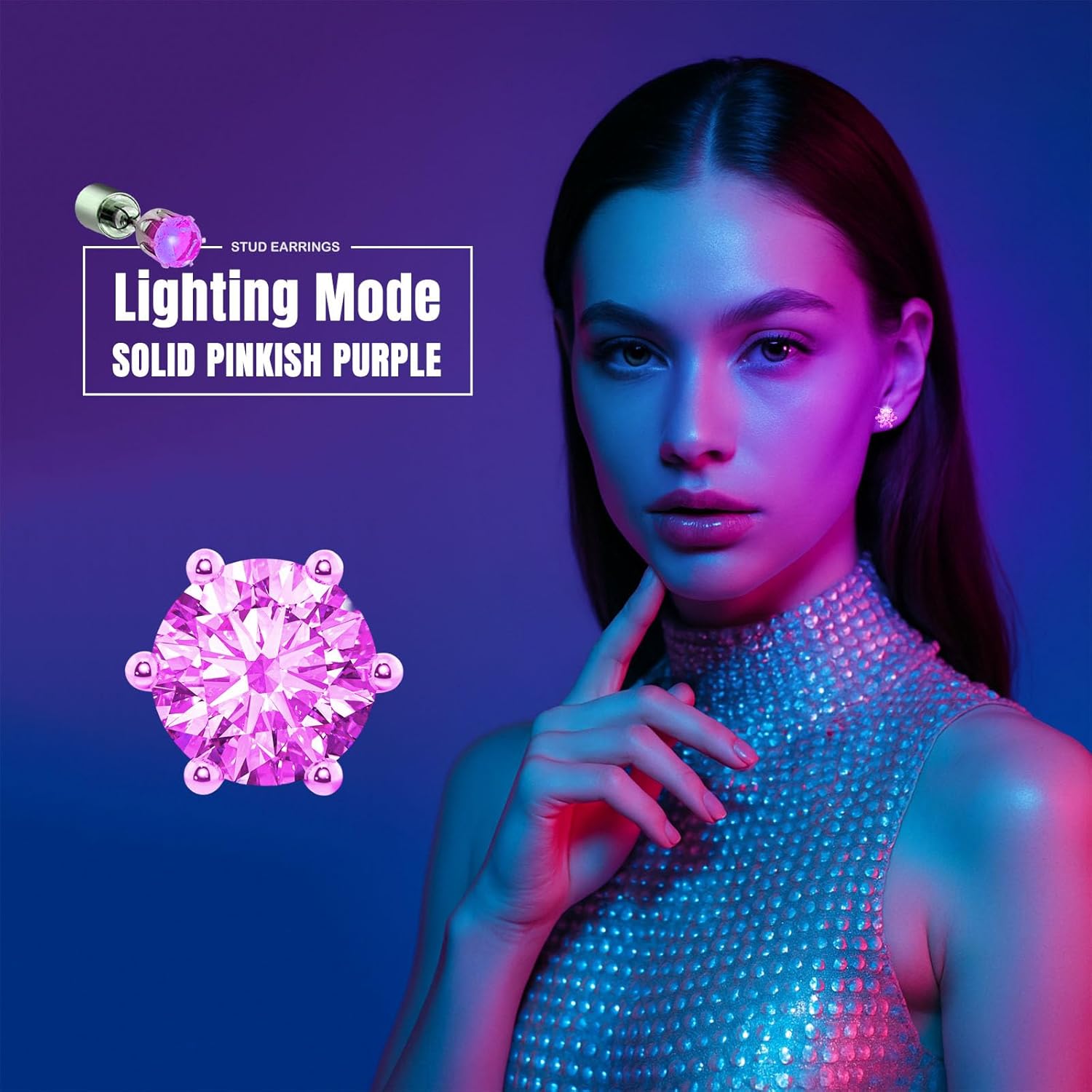 IC ICLOVER 5 Pairs LED Earrings + Purple LED Earrings, Changing Color Light Up Earring Diamond Crown Studs Christmas Flashing Blinking Dance Party Accessories Glowing up Decoration Gifts for Men Women