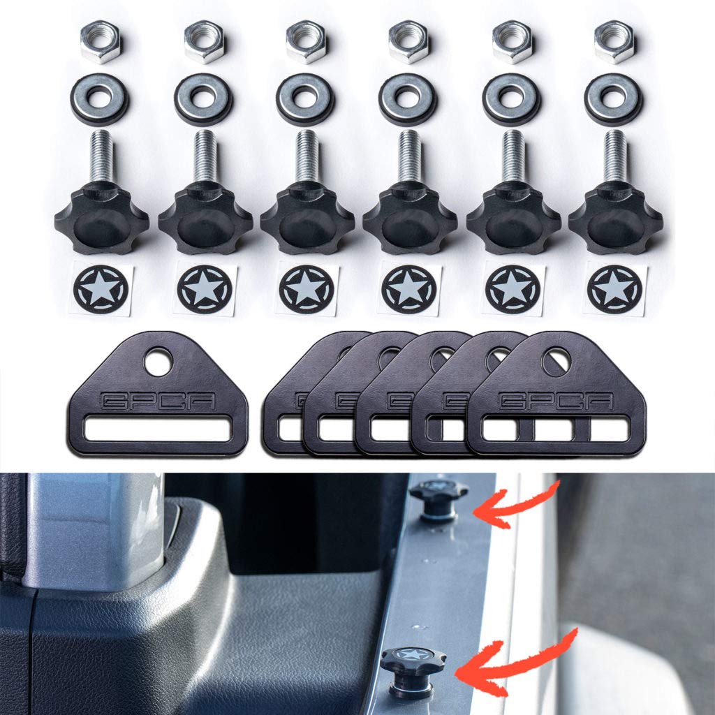 GPCAGP Star Thumb Screws and D-Plates Set, Easy-to-Install M8 Bolt & Tie Downs, for Quick Cargo Cover Installation, Jeep Wrangler Accessories for 4xe, JL, JT, JK and More, Patented, 6 Packs