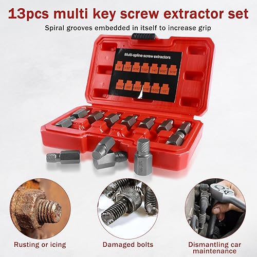 Miniatura 3 de Juego de 13 extractores de tornillos dañados, kit de extractor de tornillos rotos, extractor de pernos de fácil salida, extractor de tornillos