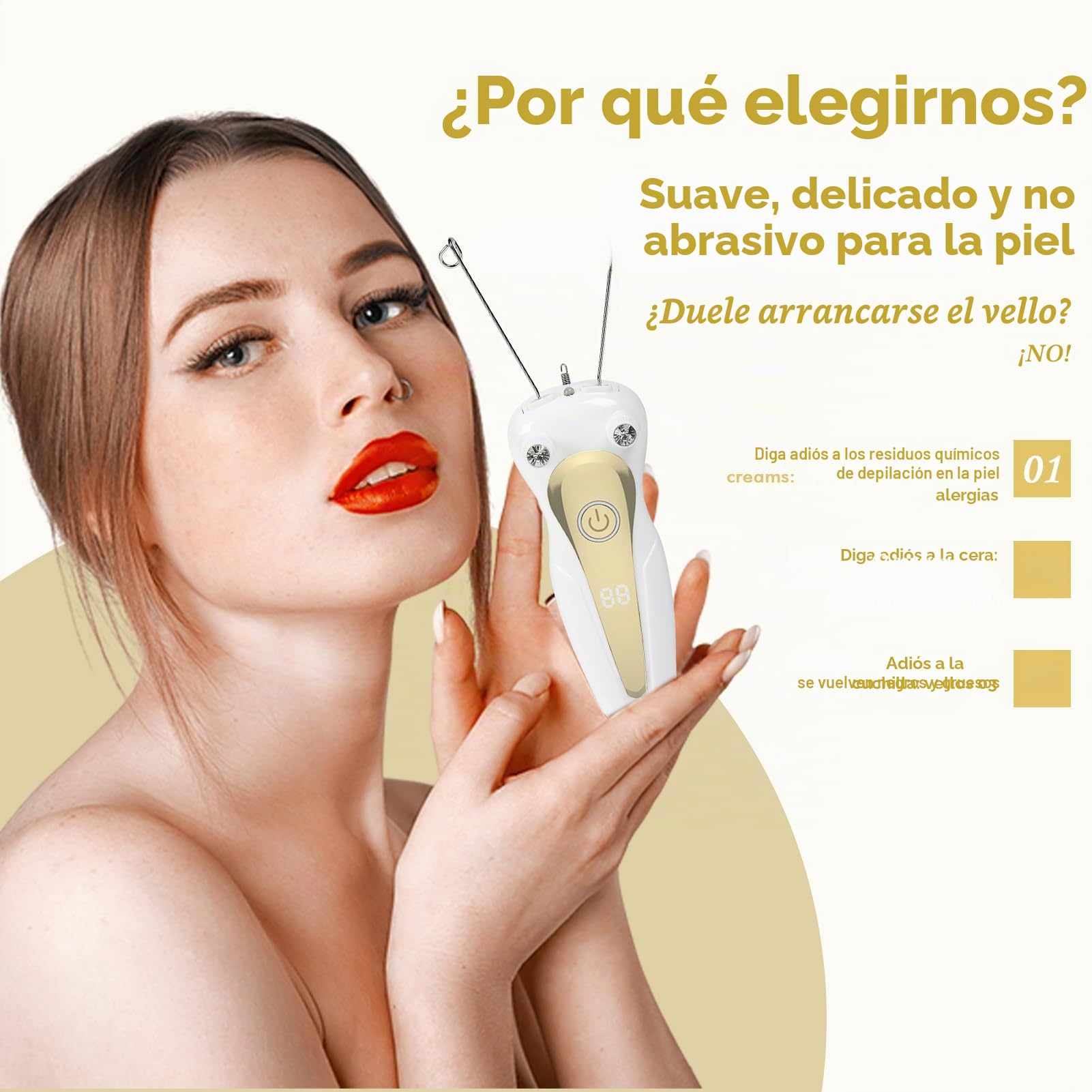 Depiladora eléctrica para mujer depiladora de rosca eléctrica depiladora facial para mujeres enhebrador físico depiladora para mujer depiladora facial para brazos y piernas (dorado)