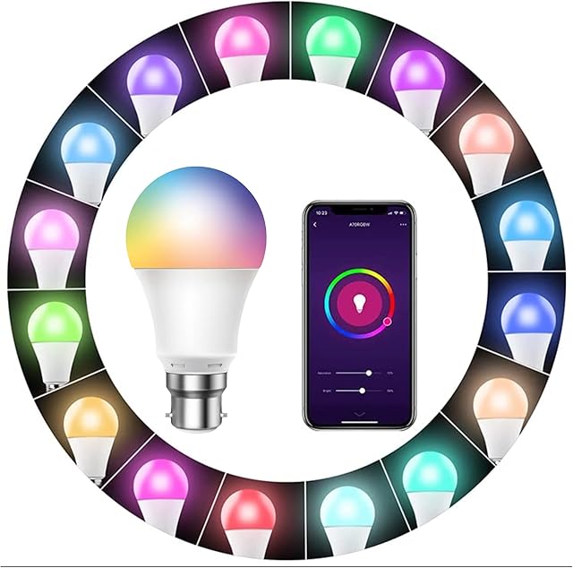 Smart Light Bulbs Alexa - WiFi Bulbs That Work with Alexa - Dimmable Bluetooth Remote Colour Alexa 9W Tuya Lamp RGB Music Foco Inteligente WiFi B22, Multicolor (CP-BL01-9WIFI)