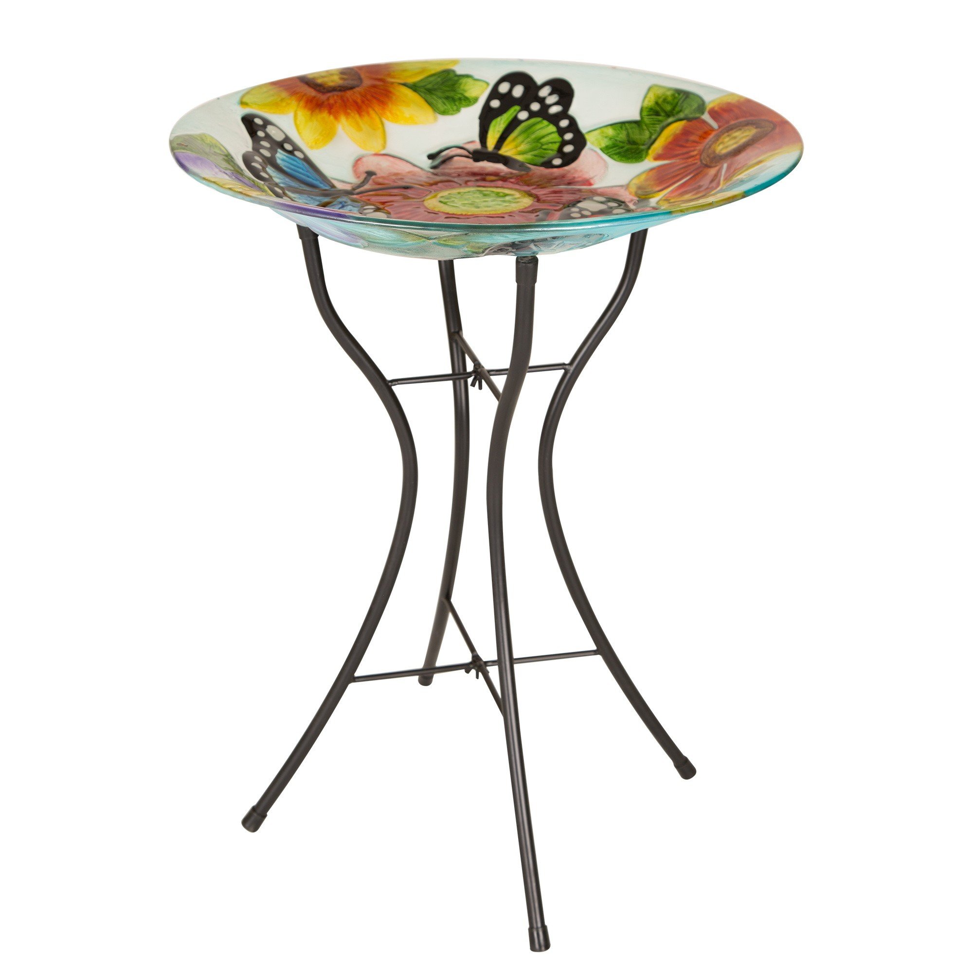 Buy glitzhome 24" H Glass Bird Bath Fused Butterfly Garden Flower