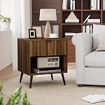 Smuxee Table de nuit en bois de noyer, Table de chevet avec tiroir fluté au milieu du siècle, Table à coucher avec plateau ouvert, Table d'appoint moderne pour chambre