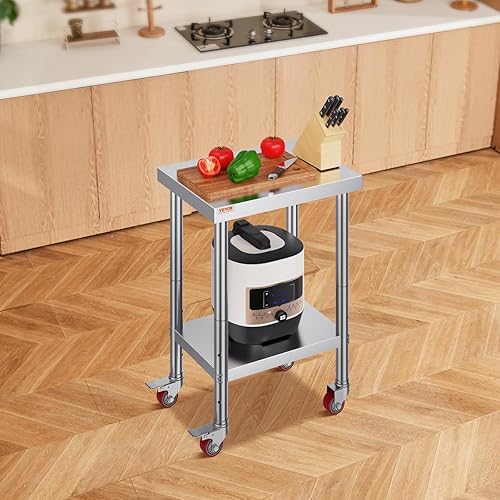 Miniatura 114 de Vevor Mophorn - Mesa de trabajo de acero inoxidable de 36 x 24 pulgadas con 4 ruedas, ruedas resistentes, mesa de trabajo para preparación